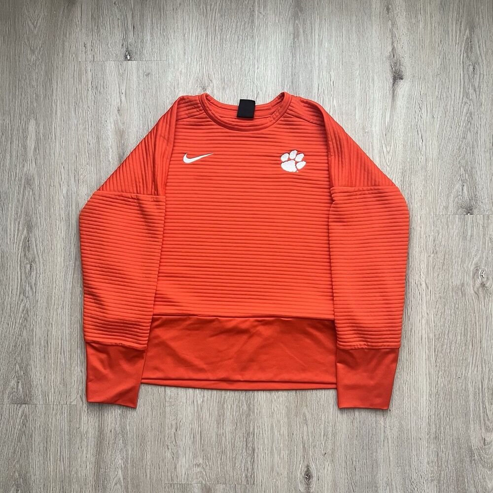 Nike On Field Clemson Tigers Long Sleeve Ribbed Embroidered Shirt Orange Mens M
